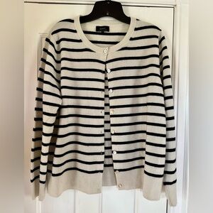Quince Mongolian Cardigan Large Classic Black and White Striped Sweater